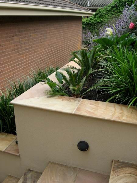 Retaining wall and sandstone steps